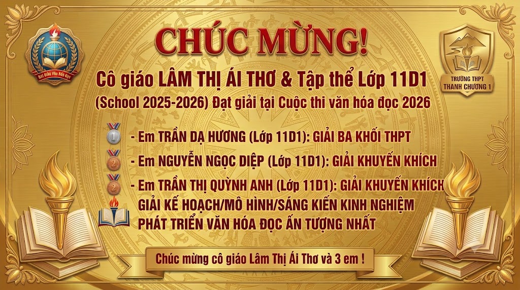 Chúc mừng cô giáo Lâm Thị Ái Thơ và 3 em học sinh lớp 11D1